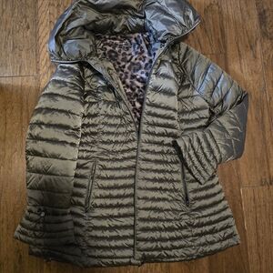 Laundry By Shelli Segal Shiny Olive Puffer Coat